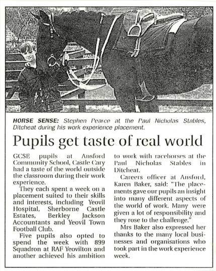 Stephen came to us from local junior school to ride, loved it so much he went on to choose working with horses as his work experience placement, and then for his career!!!